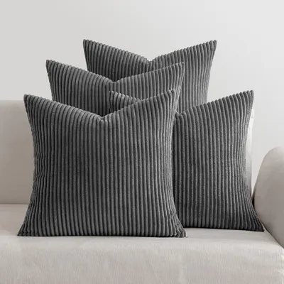 Immagine prodotto di Set di 4 federe per cuscini, colore grigio scuro, 45x45 cm, in poliestere con cerniera nascosta