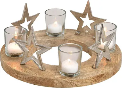 Produktbild von Adventskranz Holz Sterne 30x12x30cm