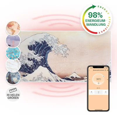 Produktbild von Klarstein Infrarotheizung mit Thermostat, 700W Elektroheizung, Smart Home Bild-Infrarotheizung zur Wandmontage, IR mit IoT/WiFi App-Control, Feuchtraum Flach-Heizkörper, CO2-Freie Wand Heizung