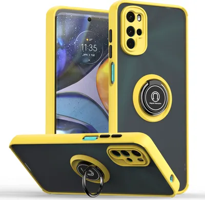 Produktbild von Moto G22 Hülle, Ring Halter Ständer Matte Transluzent TPU Rahmen Stoßfest Schutzhülle für Motorola Moto G22 Gelb