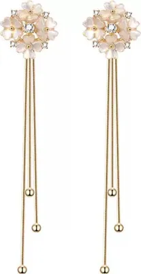 Produktbild von 1 Paar Hängeohrringe für Damen, 3D-Kleeblatt-Form, Quaste, Kunstkristall, galvanisiert, antiallergisch, leicht, Ohrschmuck, Schmuck für Party und Abschlussball, lange baumelnde Ohrringe