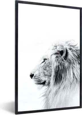 Produktbild von MuchoWow® MuchoWow® Gerahmtes Poster Profil - Löwe - Schwarz - Weiß 20x30 cm - Poster mit zchwarzem Bilderrahmen - Drucken - Bilder Poster im Rahmen