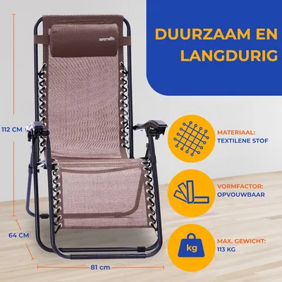 Imagen del producto de Silla reclinable - Silla de jardín - Silla de playa - Silla reclinable para jardín - Ajustable - Incluye mesita auxiliar con portavasos
