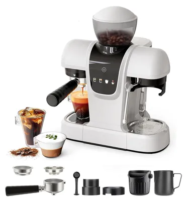 Espressomaschine 19 bar mit Bohnenmühle, 2-in-1, weiß