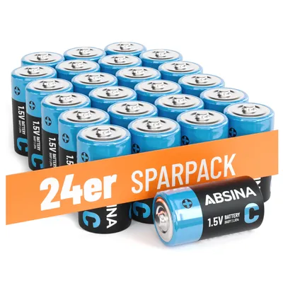 Produktbild von ABSINA 24x Baby C Batterien 1,5V Alkaline - Langlebige Batterien C LR14 für Taschenlampe, Spielzeug uvm