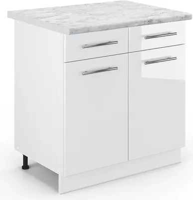 Produktbild von Küchenunterschrank Vicco Fame-Line Weiß Hochglanz 80 cm , AP Marmor, Model 45846