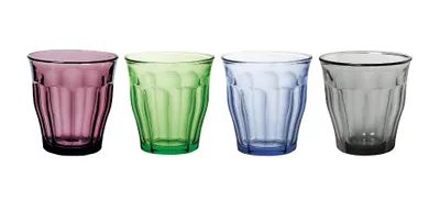 Image de Duralex® Le Picardie® Collection Verre à eau, verre à boire, jus et limonade et verre à cocktail, 25 ml, 4 couleurs, vert, bleu, violet, gris, 4 pièces