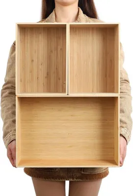 Produktbild von Famanu Set von 3 Bambus Aufbewahrungsboxen - Platzsparende Schubladen Organizer für Küche, Büro und Badezimmer