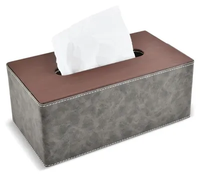 Produktbild von Famanu Serviettenbox aus Kunstleder, 25 x 14 x 10,5 cm, dekorative Taschentuchspender, grau