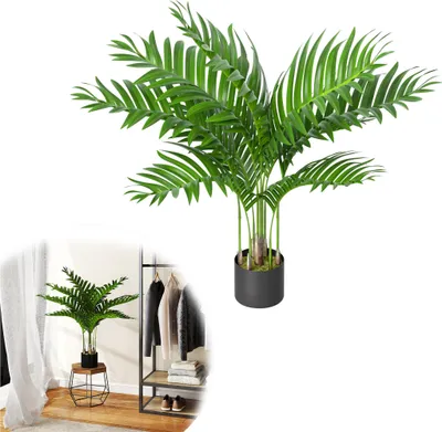 Obrázek produktu pro UISEBRT 90cm umělá palma UV-odolná umělá rostlina vnitřní venkovní dekorativní rostlina obývací pokoj balkon koupelna 1 balení umělý strom Boxwood
