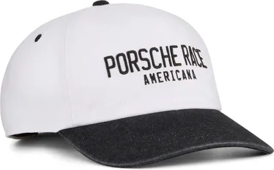 Produktbild von Porsche Dad Cap Americana, Offizieller Fanartikel, Weiße Cap mit schwarzem Schirm & Frontstick, Verstellbar, Puma