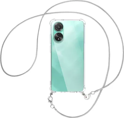 Produktbild von Handykette Backcover-Schutzhülle mit Band (Metall silberfarben) für Oppo A78 4G (CPH2565) - silberfarbene Snake-Kette