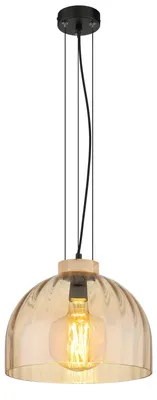 Produktbild von Pendelleuchte SWANSON, Metall, Glas, Holz, Schwarz, matt, Ø 30 cm