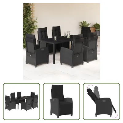 Produktbild von The Living Store 7-tlg. Garten-Essgruppe mit Kissen Schwarz Poly Rattan
