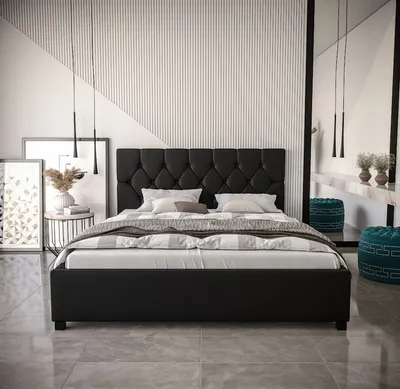 Obrázok produktu pre Manželská čalúnená posteľ NARINE - 180x200, čierna