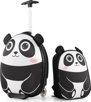 Obrázok produktu pre 2-dielny detský kufor a batoh s kolieskami a 3-stupňovou teleskopickou rukoväťou 12"+16" detský vozík Panda