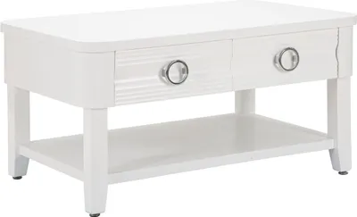 Image de Table Basse Shine 90 X 60 X 47 Cm En Bois Blanc - Table Basse Rectangulaire Avec 2 Tiroirs Et Une Étagère - Structure En Sapin Et Mdf