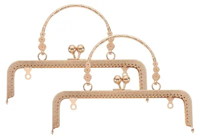 Image de Châssis de portefeuille en métal - Design gravé - Pour la création de sacs - Lot de 2 pièces, 20 cm / 7,1 pouces, couleur or clair