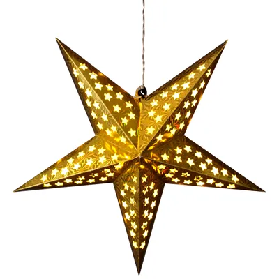 Produktbild von DEGAMO Leuchtstern Weihnachtsstern 3D Deko Papierstern gold, 60cm, 10 LED, Batteriebetrieb mit 6h Timerfunktion