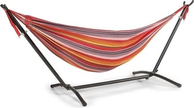 WOMA Outdoor Hängematte 2 Personen - bunt - Doppel Hängeliege 200x150 cm mit Metall Gestell max. Belastbarkeit 200kg - Hänge Gartenliege Schaukelbett