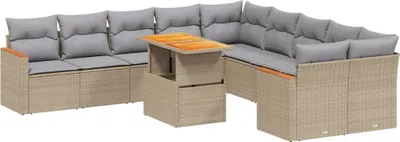 Zdjęcie produktu dla vidaXL 11-częściowa sofa ogrodowa z poduszkami Beżowy polirattan