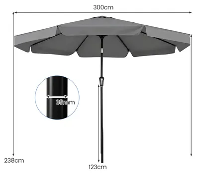 Produktbild von KOMFOTTEU Sonnenschirm 300cm, Gartenschirm mit neigbarem Winkel von 30°, Metallstange, 8 Streben, Kurbel, Outdoor Terrassenschirm mit schönem Volant, Marktschirm für Garten, Terrasse, Strand