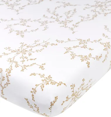 Produktbild von Meyco Baby Branches Spannbettlaken für das Kinderbett (Bettlaken aus 100% Jersey-Baumwolle, extra weich, bequem und atmungsaktiv, perfekte Passform durch Rundum-Gummizug, Größe: 60 x 120cm), Sand