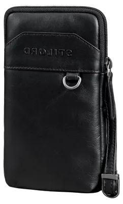 Produktbild von Brusttasche aus Leder für Herren mit Gürtelschlaufe, Handytasche zum Umhängen, Vintage Gürteltasche, Farbe: schwarz