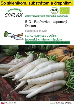 Obrázok produktu pre SAFLAX Kultivačný set - BIO - Reďkovka - Japonský Daikon - Raphanus sativus - 100 Semená - S mini skleníkom, pestovateľským substrátom a 2 črepníkmi