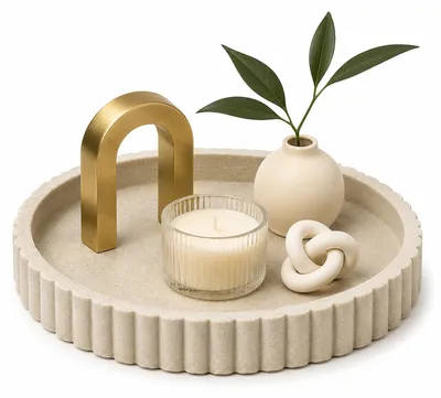 Immagine prodotto di Vassoio decorativo rotondo in resina - 28 cm - Beige