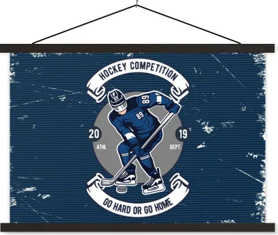 Produktbild von MuchoWow® Textilposter Eishockey - Retro - Zitat 90x60 cm mit schwarzem Rahmen - Aufhängungssatz