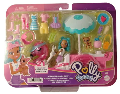 Produktbild von Mattel Polly Pocket Flamingo Snack Truck Playset – Vehicle with Doll, 21 Accessories & Pet Figure – Mobile Food Truck (4+)