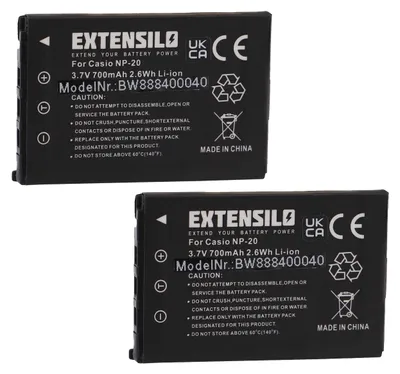 Produktbild von EXTENSILO 2x Akku Ersatz für Casio NP-20 für Kamera (700 mAh, 3,7 V, Li-Ion)