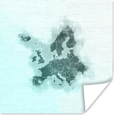 Produktbild von MuchoWow® Poster Karten - Europa - Blau - Aquarell 100x100 cm - Babyzimmer
