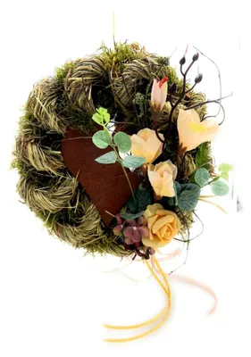 Produktbild von Türkranz mit Metallherz aus Naturmaterial, ø 28 cm - Frühling - Sommer - Herbst - Willkommensgruß