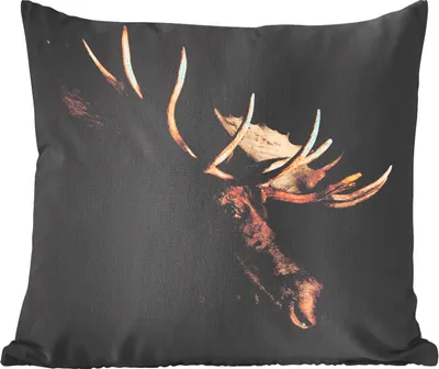 Produktbild von MuchoWow® Zierkissen Sofakissen Wohnzimmer Dekokissen 45x45 cm Elch - Braun - Geweih - Schlafpolster - Polster für das Sofa