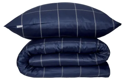 Produktbild von SCHIESSER Bettwäscheset Josh | Baumwollsatin | 2-teilig | Karomuster | 100% Baumwolle | Seidig glatt | YKK-Reißverschluss | 135x200 cm + 80x80 cm | Dunkelblau