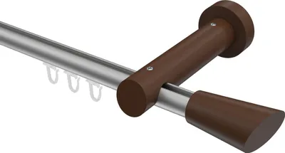 Produktbild von Interdeco Innenlaufstange / Gardinenstange mit Innenlauf Silbergrau / Nussbaum lackiert, Typ Talent Bero (Konus Schräge), 20 mm Ø 1-läufig, 240 cm