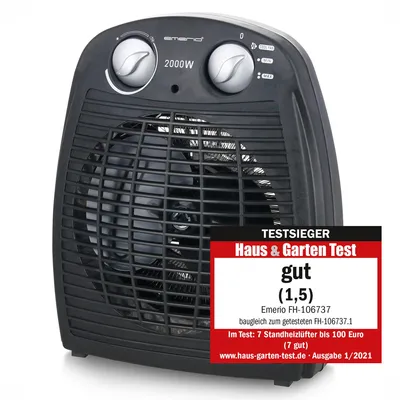 Produktbild von Emerio Heizlüfter FH-106737.2 – 25m² – 2 Heizstufen – Ventilationsfunktion – einstellbarer Thermostat – Kontrollleuchte – Kippschutz – Schwarz - 2000W