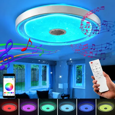 Produktbild von Smart LED Deckenlampe mit Bluetooth Lautsprecher, 50cm Wohnzimmerlampe, 48W RGB Deckenleuchte Fernbedienung APP Dual Control, für Bad Schlafzimmer
