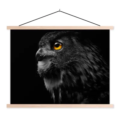 Produktbild von MuchoWow® Textilposter Eule - Vogel - Schwarz - Porträt 40x30 cm mit holzfarbenen Rahmen - Bilder