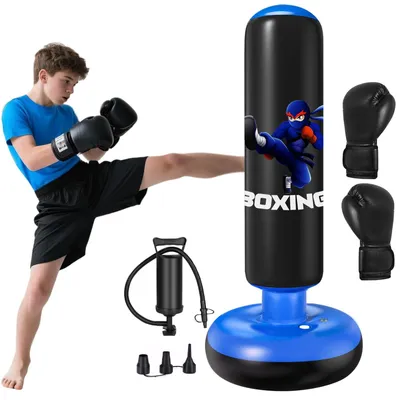 Immagine prodotto di Solidchoice - Sacco da boxe per bambini - 160 cm, gonfiabile, autoportante, con guantoni da boxe
