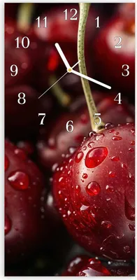 Produktbild von Wanduhr aus Glas mit Motiv Reife Kirschen- 30 x 60 cm - inkl. Aufhängesystem