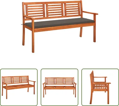 Produktbild von The Living Store 3-Sitzer-Gartenbank mit Auflage 150 cm Massivholz Eukalyptus
