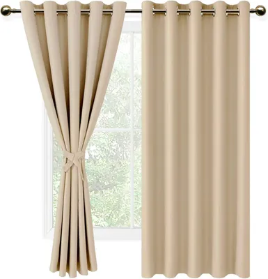 Imagen del producto de Cortinas opacas con ojales, juego de 2 paneles, 167 x 183 cm (ancho x alto), color beige