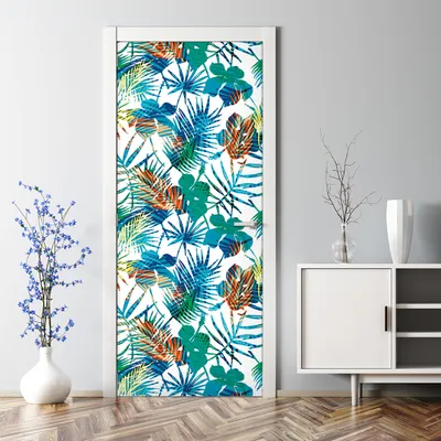 Produktbild von Dekorative Türtapete Türposter selbstklebend Klebefolie Bunte Blumen Palme 85 x 200 cm