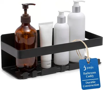 Immagine prodotto di Organizzatore per il bagno in acciaio inossidabile, con ventose, colore nero, salvaspazio, ripiano per la doccia