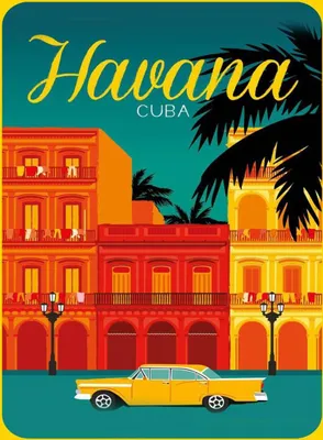 Produktbild von vianmo Holzschild 40x30 cm Havana Cuba Zeichnung gelbes Auto
