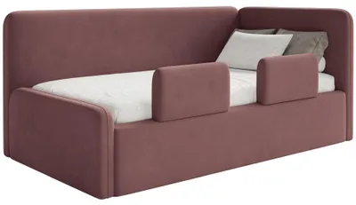 Image de Selsey Fanko – Lit enfant 90 x 200 cm avec barrière de sécurité, tête de lit à droite, velours, rose