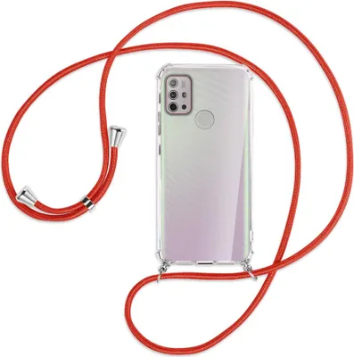 Produktbild von Handykette Backcover-Schutzhülle mit Band (Metall silberfarben) für Motorola Moto G10 (Power), G20, G30 - rot